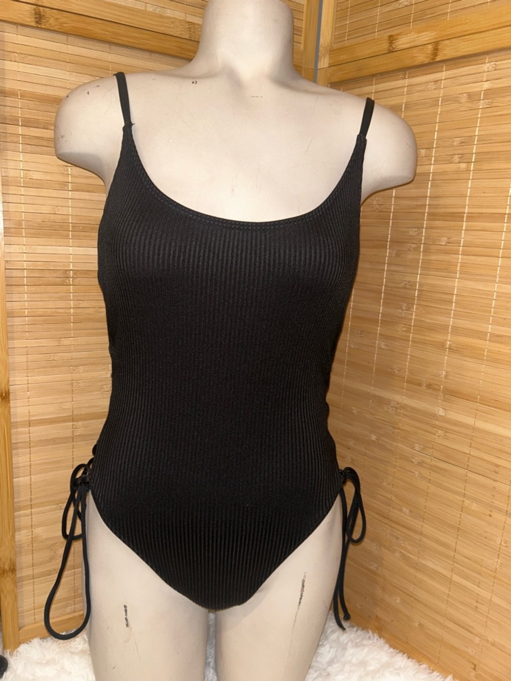Victoria’s Secret PINK black ripped one piece bathing suit swimsuit lace up S